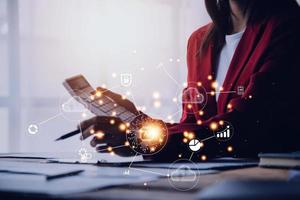 Digital transformation technology strategy, IoT, internet of things. transformation of ideas and the adoption of technology in business in the digital age, enhancing global business capabilities. Ai photo