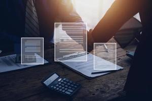 Document Management System, Online business contract Electronic signature, e-signing, digital document management, paperless office, signing business contract concept. photo