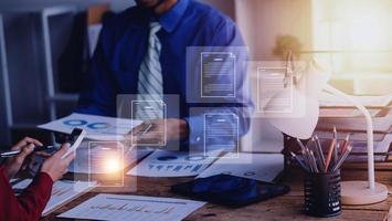 Document Management System, Online business contract Electronic signature, e-signing, digital document management, paperless office, signing business contract concept. photo