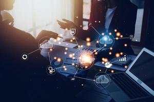 Digital transformation technology strategy, IoT, internet of things. transformation of ideas and the adoption of technology in business in the digital age, enhancing global business capabilities. Ai photo