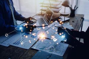 Digital transformation technology strategy, IoT, internet of things. transformation of ideas and the adoption of technology in business in the digital age, enhancing global business capabilities. Ai photo