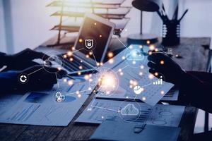 Digital transformation technology strategy, IoT, internet of things. transformation of ideas and the adoption of technology in business in the digital age, enhancing global business capabilities. Ai photo