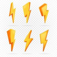 3d Thunder and bolt lighting flash set for speed or flash sale discount promotion element vector