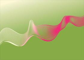 Smooth pink wave of lines with a gradient on a green background. Dynamic sound wave. Optical art design element. Vector background.