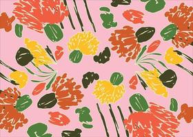 colorful abstract background with flowers, cacti and geometric elements on a pink background. Minimalistic vector design.