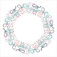 Round frame with colorful kites. Trendy pastel palette. Reptiles for any design. Vector snakes in a minimalistic style.