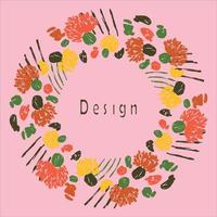 Round frame with flowers, cacti and geometric elements on a pink background. Minimalistic vector design.