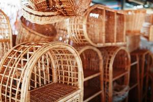 Handmade wicker furniture, products and souvenirs at the street craft market. photo