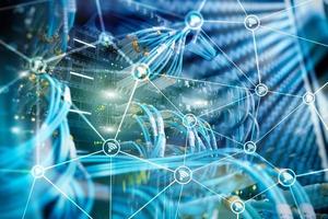 Wi fi network abstract structure on modern server room background. photo