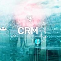 CRM, Customer relationship management system concept on abstract blurred background. photo