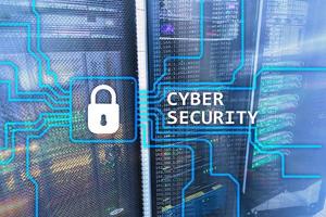 Cyber security, information privacy and data protection concept on server room background. photo