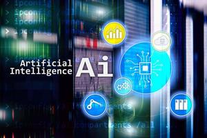AI, Artificial intelligence, automation and modern information technology concept on virtual screen. photo