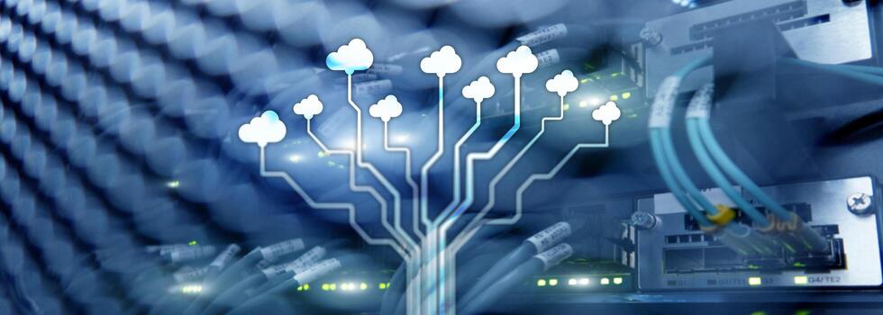 Cloud technology, networking, data storage. Internet concept. photo