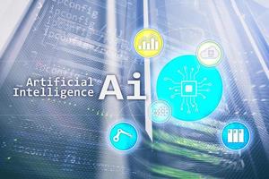 AI, Artificial intelligence, automation and modern information technology concept on virtual screen. photo