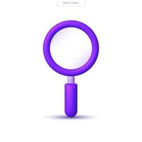 Cartoon minimal style 3d vector icon of a magnifying glass, symbolizing discovery, research, search, and analysis.