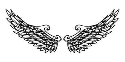 A black and white illustration of a pair of angel wings vector