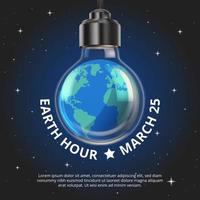 Square earth hour background with the earth inside an off lamp vector