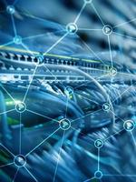 Wi fi network abstract structure on modern server room background. photo