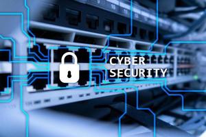 Cyber security, information privacy and data protection concept on server room background. photo