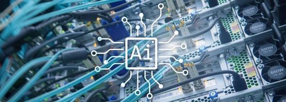 AI, Artificial intelligence, automation and modern information technology concept on virtual screen. photo