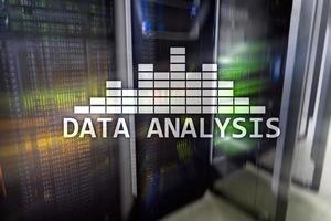 Big Data analysis text on server room background. Internet and modern technology concept. photo