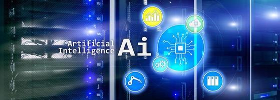 AI, Artificial intelligence, automation and modern information technology concept on virtual screen. photo