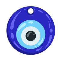 Greek evil eye amulet. Turkish blue nazar bead. Symbol of luck and energy. Vector magic talisman isolated on white background.