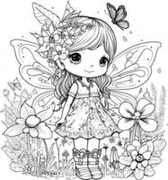 Fairy coloring page. Coloring page outline. Vector illustration, coloring book for kids.