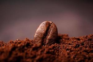Closeup of coffee beans at the mixed heap of roasted coffee with copy space for text. Concept of Coffee freshness photo