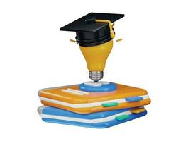 3d rendering stack of books with a light bulb on the Graduates cap vector