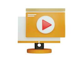 Monitor with video player or media player icon 3d rendering vector illustration