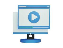 Monitor with video player or media player icon 3d rendering vector illustration