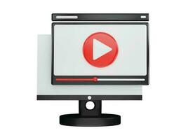 Monitor with video player or media player icon 3d rendering vector illustration