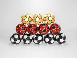 Set of colored soccer ball on white background. 3D Rendering. multi color football design. photo