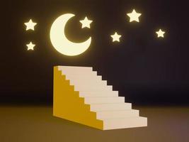 Stairway to crescent moon and stars on black background. Dark night wallpaper. 3D rendering. photo