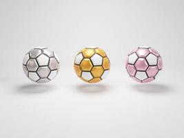 Set of colored soccer ball on white background. 3D Rendering. Colorful football design. photo