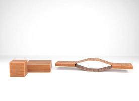 Wooden display showcase on white background. Minimal scene for product showcase or skincare advertising. 3D Rendering. photo
