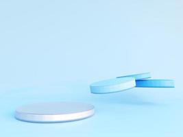 Silver and blue podium. Minimal pedestal display scene stage platform showcase stand for products, cosmetic or skincare advertising and for presentation. 3D rendering. photo