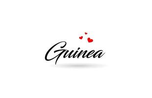 Guinea name country word with three red love heart. Creative typography logo icon design vector