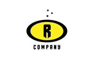 ellipse R alphabet bold letter logo with dots. Creative template design for business and company in yellow and black vector