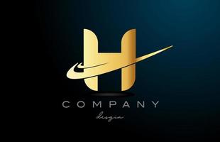 H alphabet letter logo with double swoosh in gold golden color. Corporate creative template design for company vector