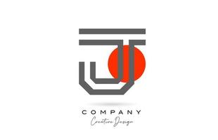 grey line J alphabet letter logo icon design with red dot. Creative template for company and business vector