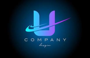 U pink blue alphabet letter logo with double swoosh. Corporate creative template design for company and business vector