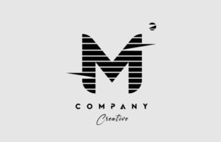 lines M alphabet letter logo icon design in black and white. Creative template for company and business with stripes vector