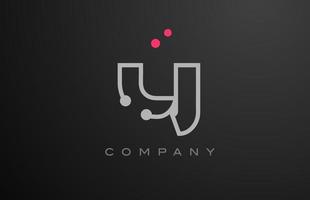 grey Y alphabet letter logo icon design with pink dot. Creative template for business and company vector