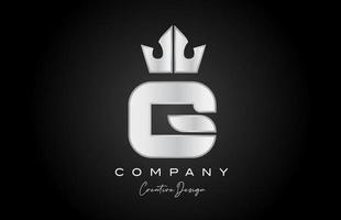 silver grey G alphabet letter logo icon design. Creative crown king template for company and business vector