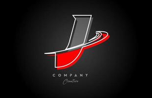 red grey line J alphabet letter logo icon design with swoosh and shadow. Creative template for company and business vector