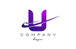 U purple alphabet letter logo with double swoosh. Corporate creative template design for business and company vector