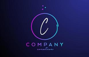 C handwritten alphabet letter logo with dots and pink blue circle. Corporate creative template design for business and company vector