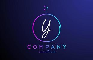 Y handwritten alphabet letter logo with dots and pink blue circle. Corporate creative template design for business and company vector